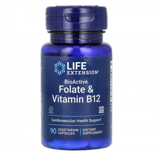 LIFE EXTENSION - BIOACTIVE FOLATE & VITAMIN B12 - 90 веган капсули